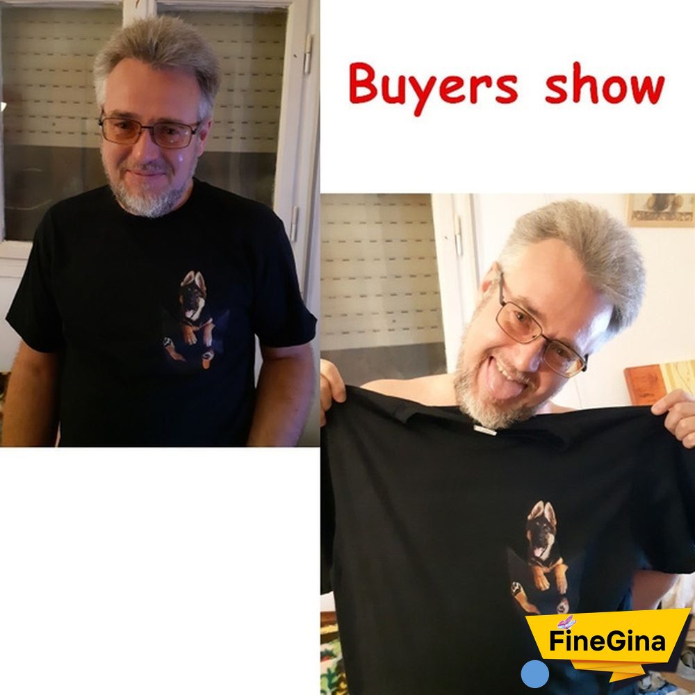 Unisex Funny Dog 3D Printed Cute T-Shirt Black German Shepherd In Pocket Cotton Tops