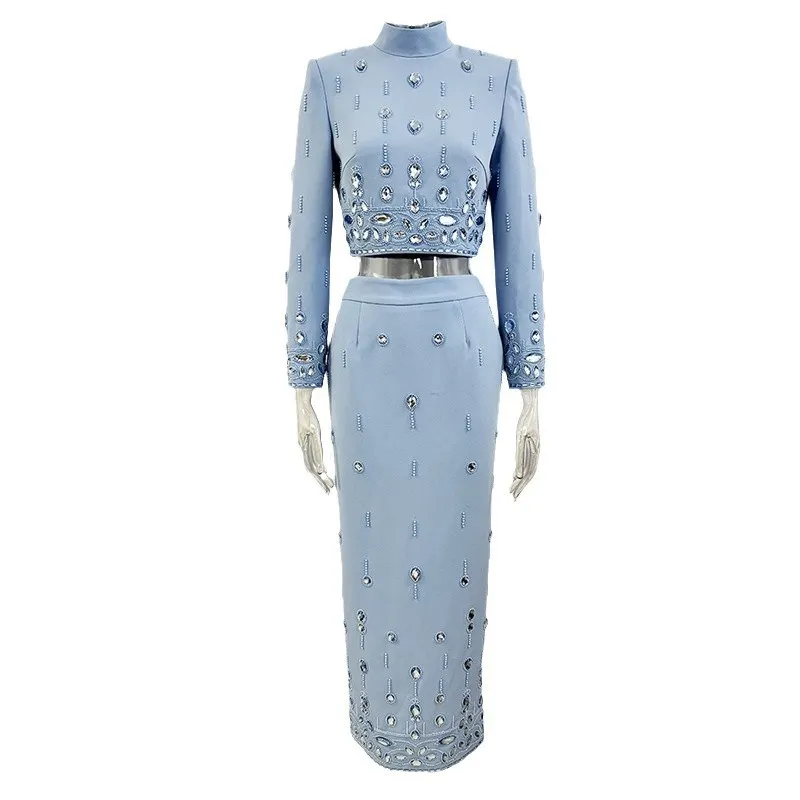 Nigikala Nigikala Star Fashion New Heavy Industry Nails Studded Short Top Dress Suit Two Sets