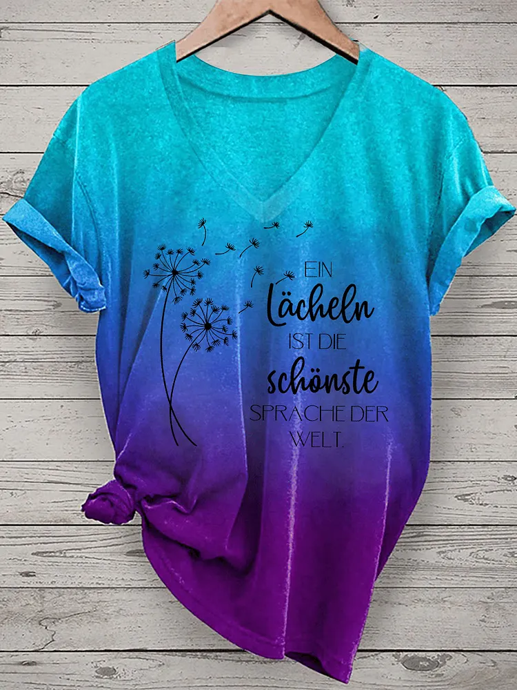 Damen-T-Shirt mit L&ouml;wenzahn und Sprichw&ouml;rter Tie Dye Print Kurzarm