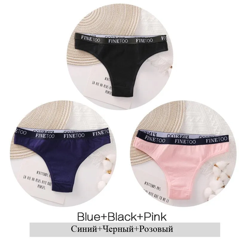 FINETOO 3Pcs Women Cotton Brazilian Panties Sexy Ladies Low-Rise Female Breathable Underpants Girls Soft Underwear Lingerie M-XL