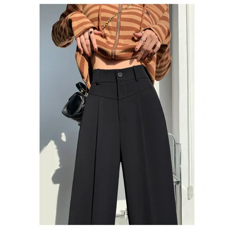 Nigikala Nigikala Figure Black Wide Leg Pants Female Autumn High Waist Down Narrow Version Small Thin Loose Blasuit Pants