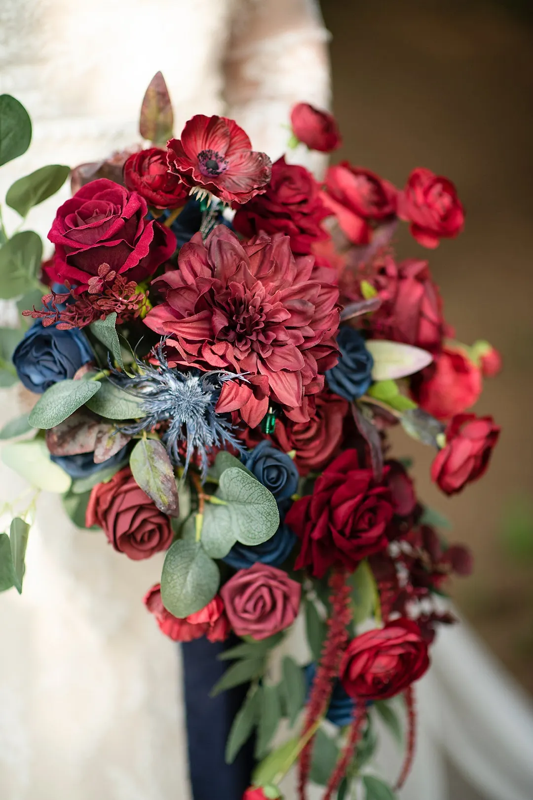 Large Cascade Bridal Bouquet in Burgundy & Navy