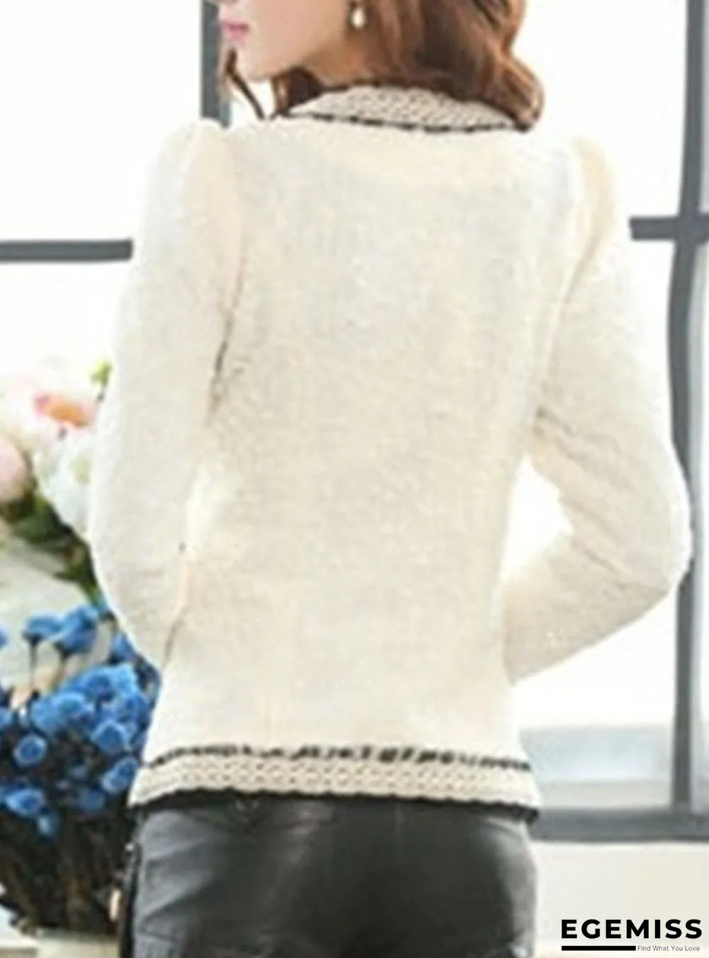 Collarless Contrast Trim Decorative Lace Single Breasted Plain Blazers | EGEMISS