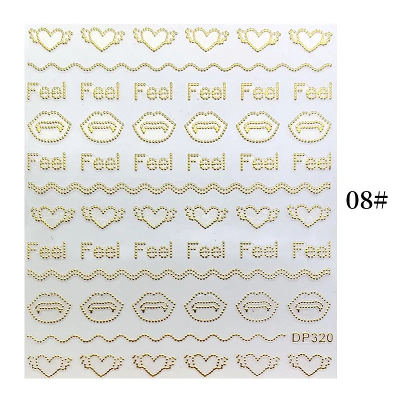 1 Sheet Christmas 5D Nail Stickers Gold And Sliver Snowflakes Transfer Nail Decals Slider Decoration For Manicuries