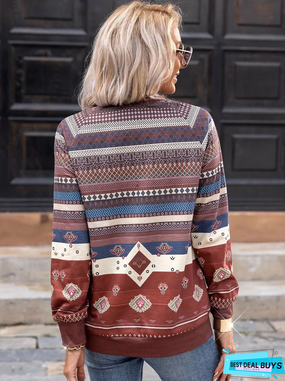 Geometric Printed West Styles/Cows Casual Vintage Loosen Sweatshirt