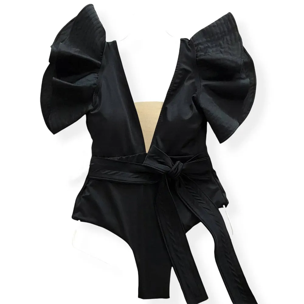 2022 New Sexy Ruffle Print Floral One Piece Strappy Slimming Swimwear Women Swimsuit Deep-V Bathing Suit Beach Wear Monkini
