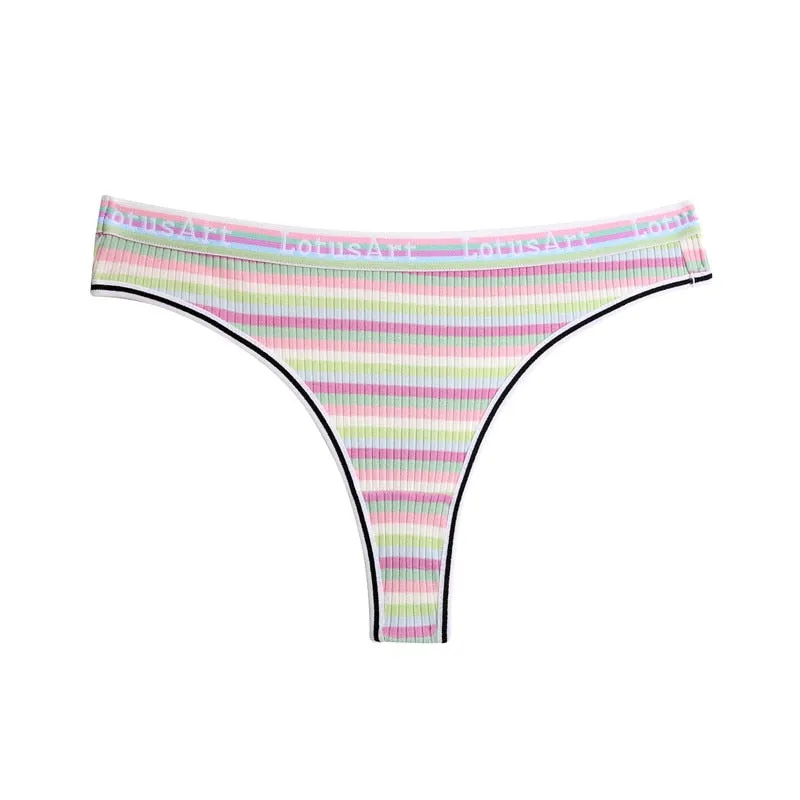 FINETOO Women Rainbow Panties Trendy Colorful Stripes Briefs Sexy Low Waist Underwear Women's Cotton Underpants Ladies Intimate