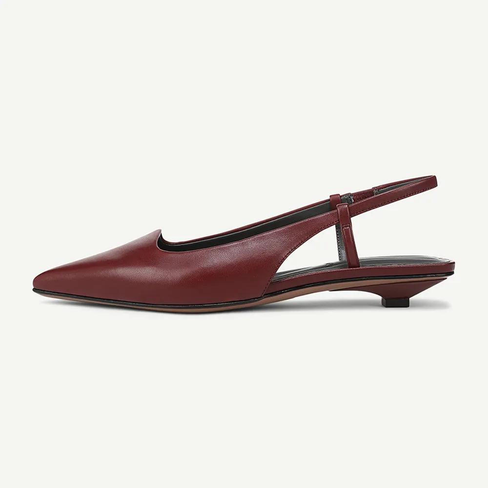 Maroon Pointed Toe Flats Stretch Strap Casual Slingback Shoes