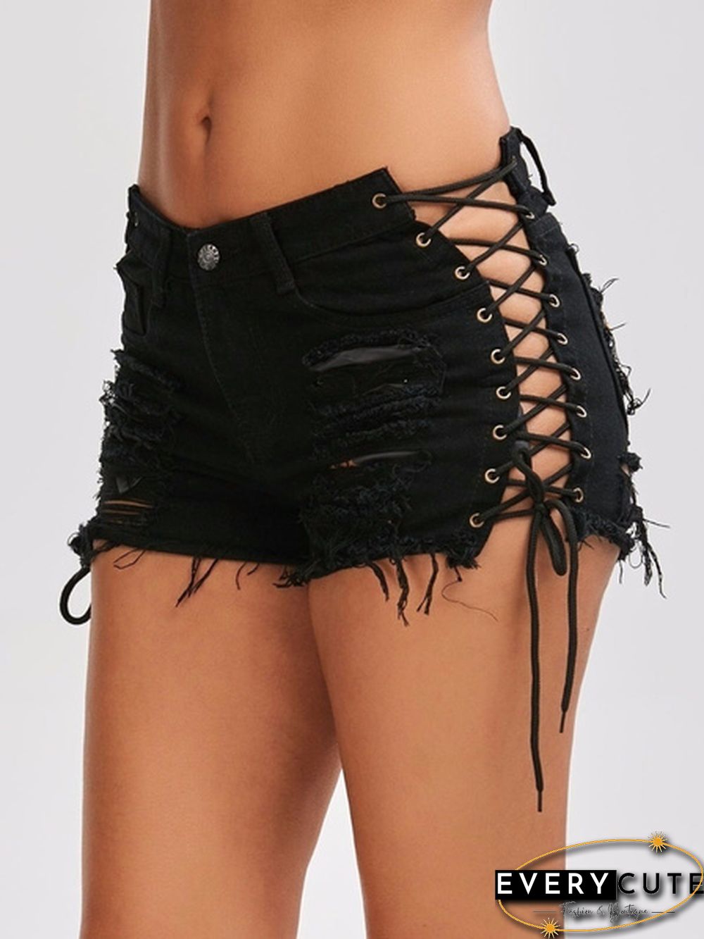Sexy Summer Women Denim Shorts Blue High Waist Ripped Short Jeans Femme Tassel Lace Up Bandage Shorts
