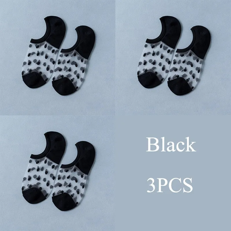3 Pairs/Set Crystal Lace Socks Summer Women Transparent Lace Silk Flower Girls Elastic Invisible Short Boat Socks Female Sox