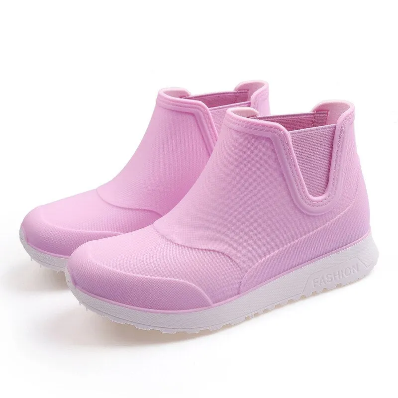Ankle Rain Shoes Women Waterproof Water Shoes Ankle Pvc Rainboots New Female Fashion Solid Fishing Boots Slip On Winter Cotton