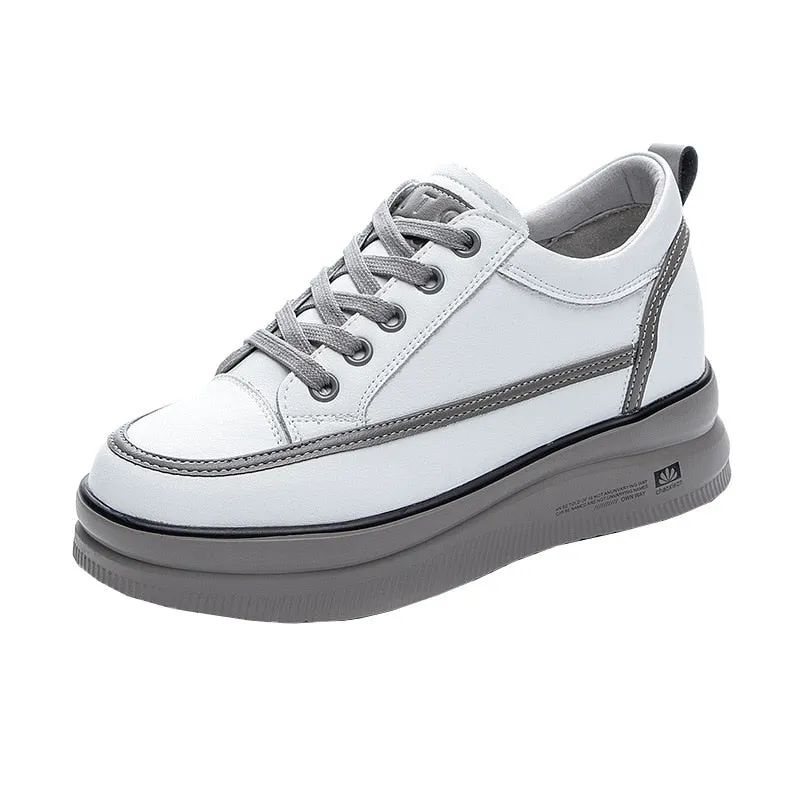 Fujin 6cm Genuine Leather Women Shoes Platform Wedge Sneakers Women Shoes 2022 Spring Autumn Air Mesh Breathable Shoes