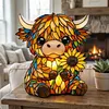 LED 3D Animal Night Lamps Sunflower Highland Cow Table Lamp Cute Bedside Decorations Lamp USB Handcrafted Stained Glass Night Light for Living Room Desk Decor