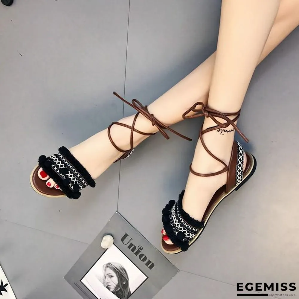 Designer Gladiator Sandals Flat Shoes Casual Bohemia Back Strap Tassel Shoes | EGEMISS