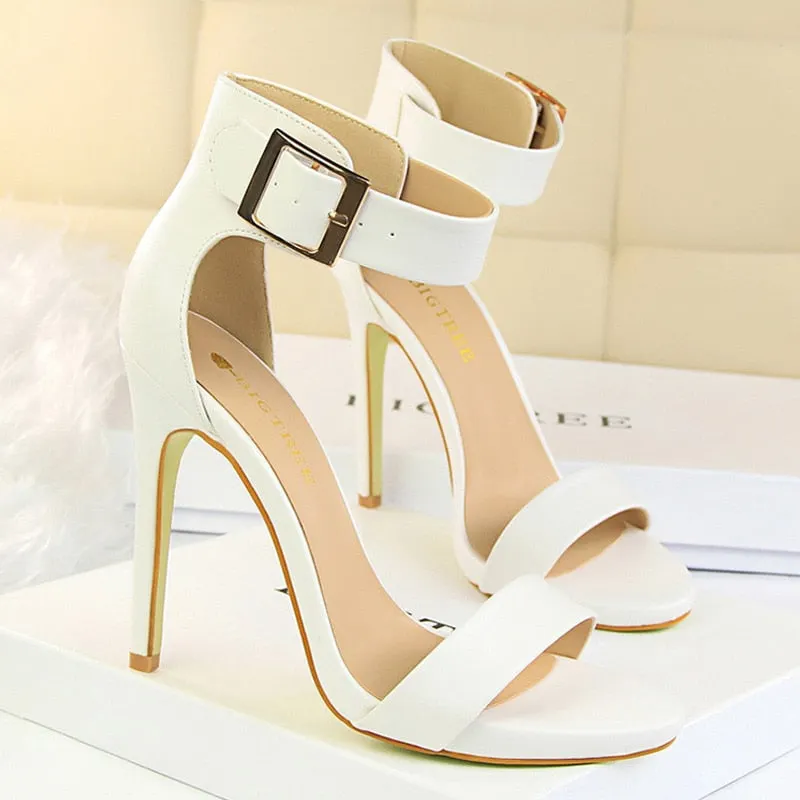 BIGTREE Shoes Sexy High Heels Metal Buckle Women Shoes 11 Cm Women Heels Party Shoes Stiletto Heels Fish Mouth Women Sandals