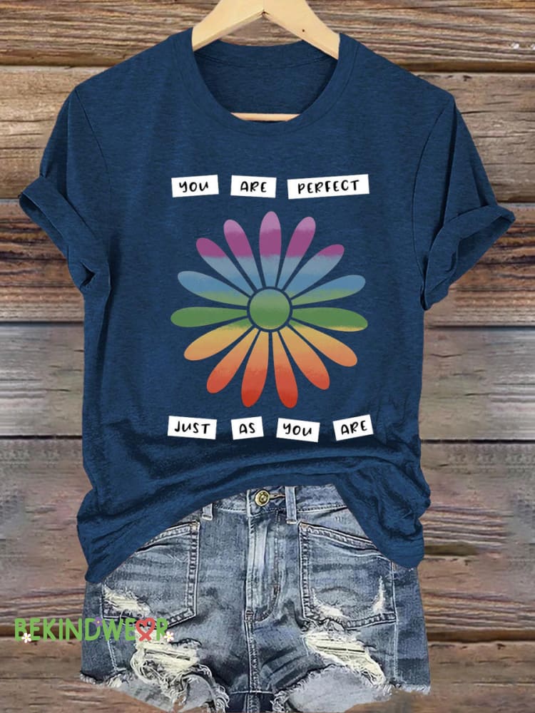 You Are Perfect As You Are Printed Casual Round Neck Short Sleeve T-Shirt NavyBlue / S