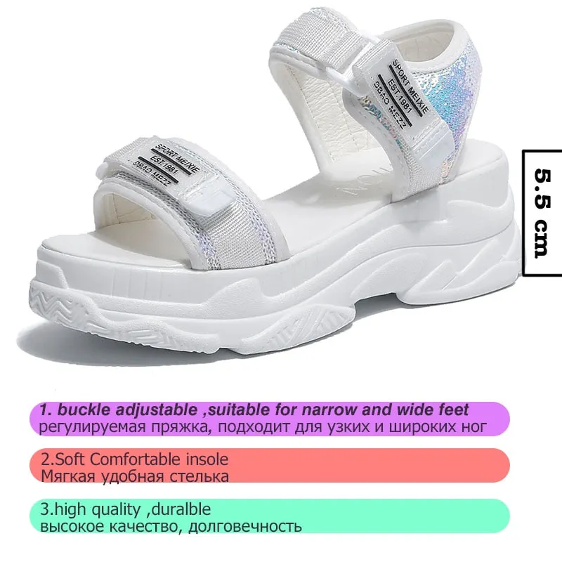 Fujin Summer Women Sandals Buckle Design Black White Platform Sandals White Comfortable Women's Thick Sole Beach Shoes