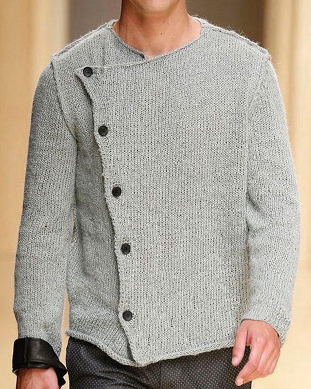Fan bias placket thick knit sweater