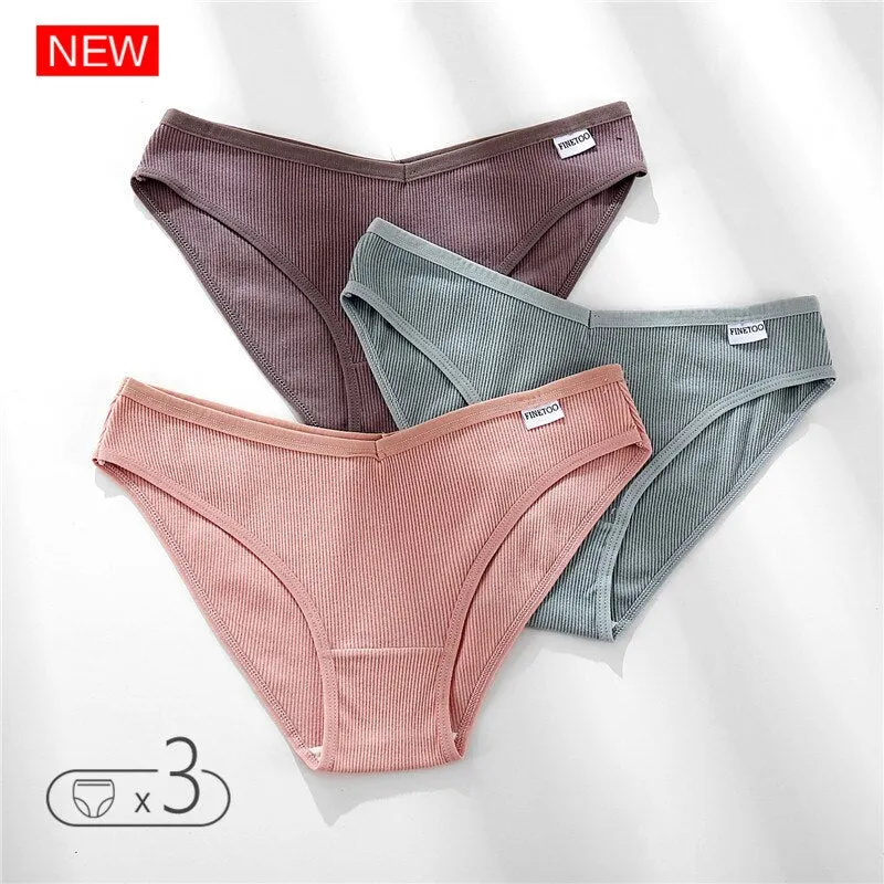 FINETOO Cotton Panty 3Pcs/lot Solid Women's Panties Comfort Underwear Skin-friendly Briefs Women Sexy Low-Rise Panty Intimates