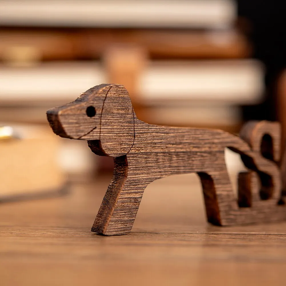 Customizable Dog Wood Names Figurines Home Decor Personalized Puppy Carved Ornament For Home Decoration Modern