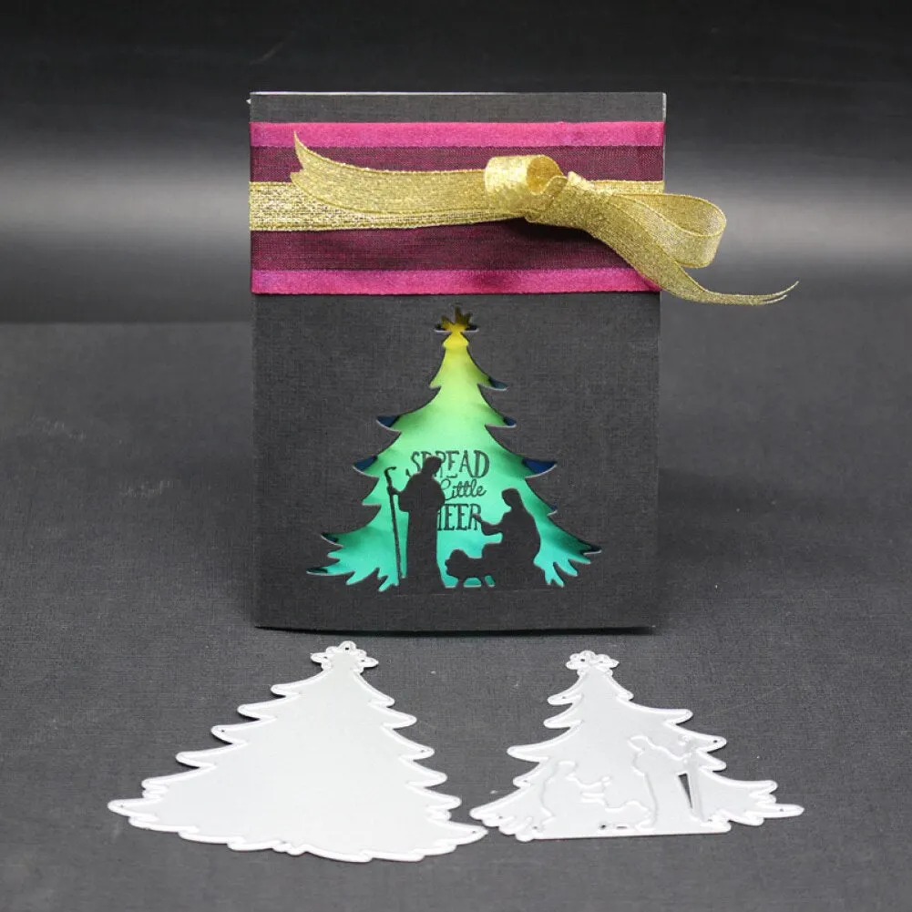 2Pcs Christmas Trees Metal Cutting Dies Xmas Stencil for Scrapbooking Die Cuts Stamping Cutting Embossing Template Craft Dies