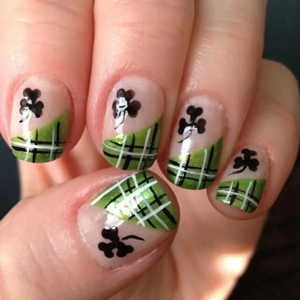 Churchf Churchf Nail Patch St. Patrick's Grid Shamrock Short Square Wearing Armor Removable Nail Patch