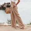 Pantalon smock&eacute; &agrave; poches en m&eacute;lange de lin Fresh Air