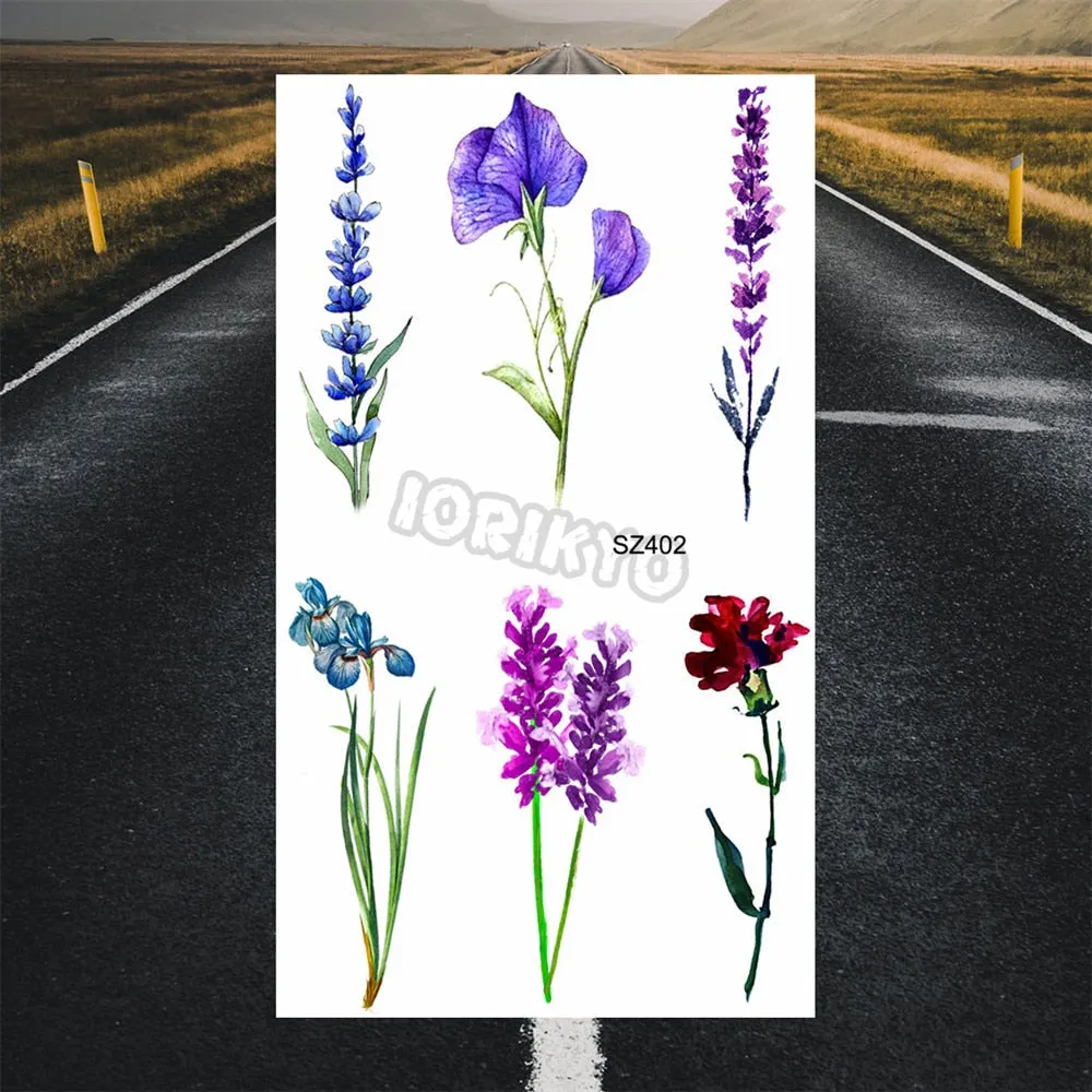 Black Dandelion With Creative Tattoos For Women Men Realistic Sea Wave Mountain Lavender Fake Tattoo Sticker Arm Leg Tatoos 3D