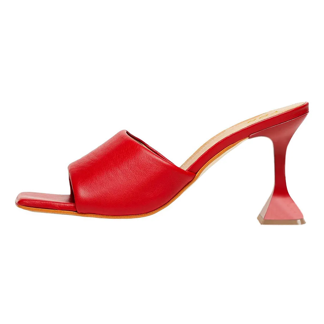 Vegan Leather Wide Band Square Toe Sexy Red High Heels