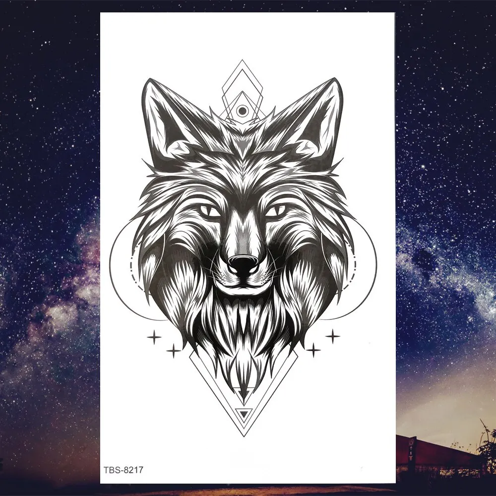 Sdrawing Henna Fake Temporary Tattoos For Men Women Black Creative Wolf Tattoo Sticker Geometric Tribe Owl Skeleton Tatoos Body Arms