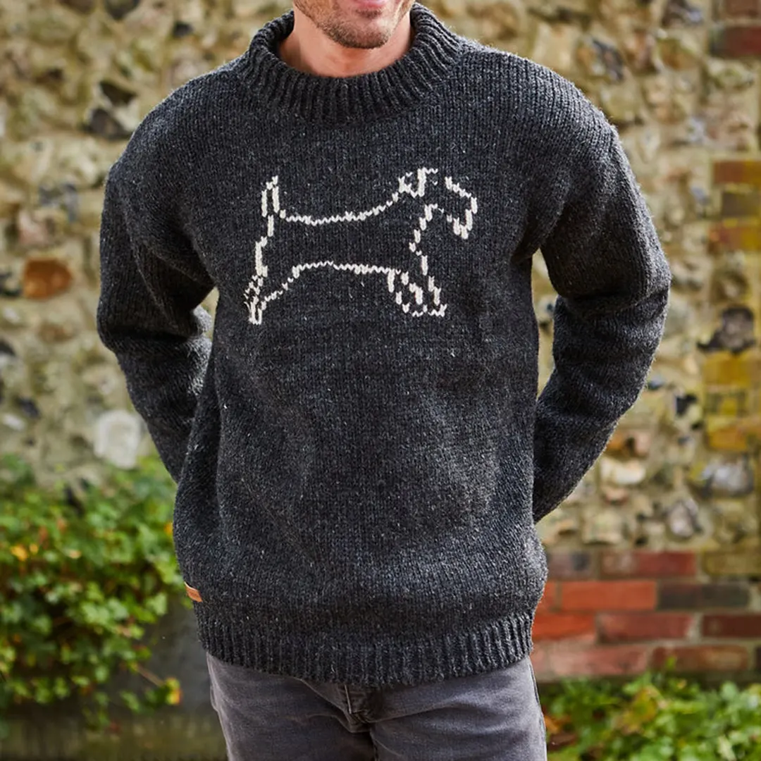 Mens Vintage Fair Isle Terrier Knit Art Cozy Sweater