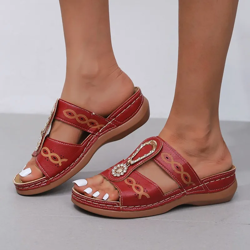Yyvonne Drill Exclamation Mark Slippers Women's Shoes Large Size Casual Pedaling Sewing Thread Slope Striped Sandals