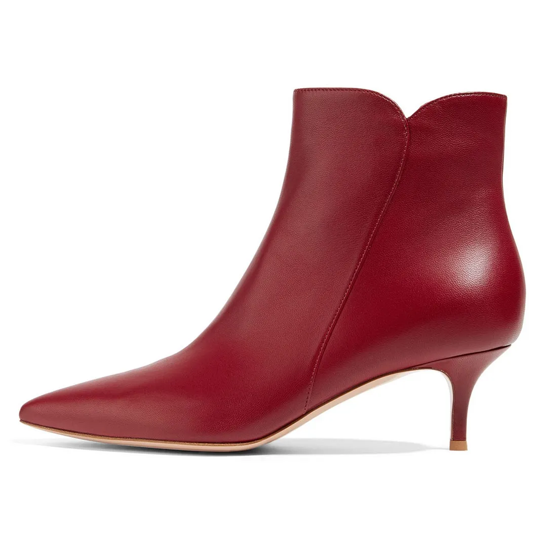 Maroon Vegan Leather Kitten Heel Side-Zip Closure Sexy Ankle Boots