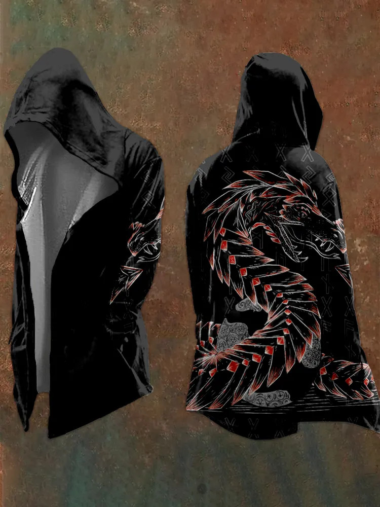 Men's Viking Runes & Jormungandr Graphic Hooded Coat