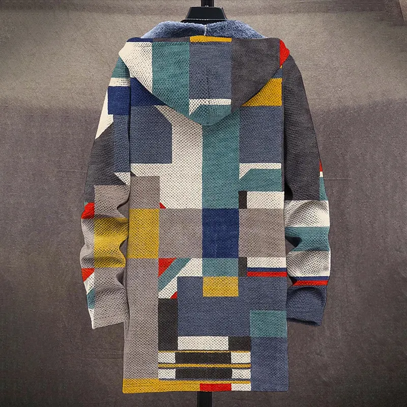 Retro Geometric Pattern Plush Thickened Long Sleeved Sweater Jacket Cardigan