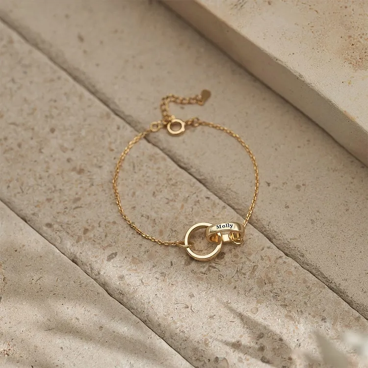 Mother & Daughter Forever Linked Together Customized Names Double Circles Interlocking Bracelet