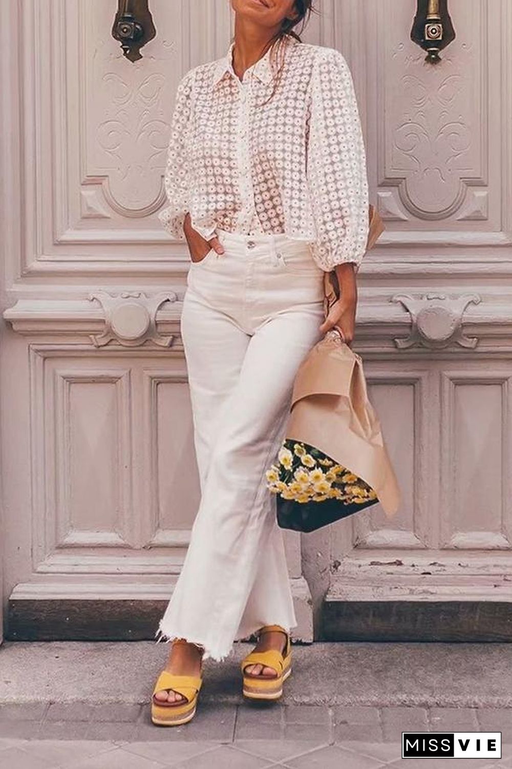 Sheer Printed Tulle Shirt P14735