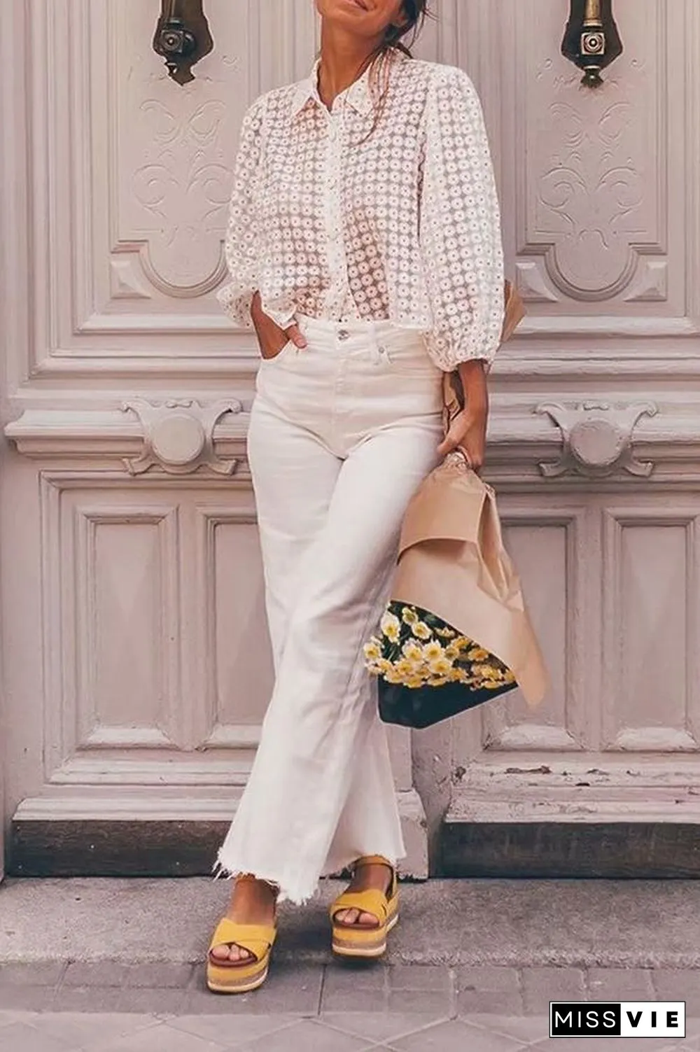 Sheer Printed Tulle Shirt P14735