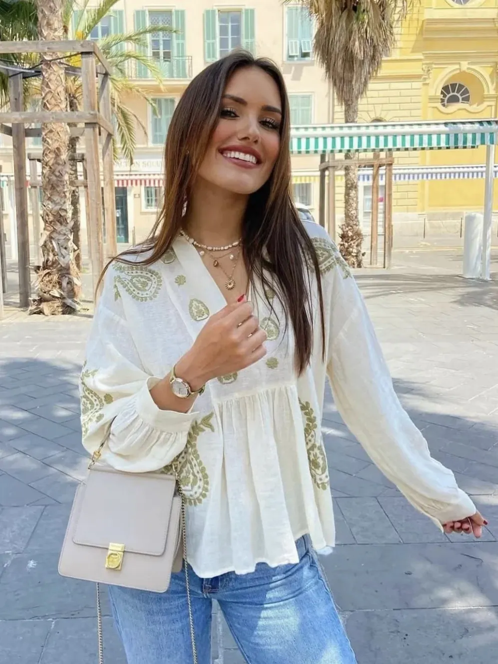 Nigikala Nigikala 2025 Summer Women's New Loose Cotton Embroidery Shirt Top Women B88445