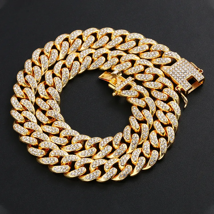 12MM Iced Buckle Cuban Chains Hip Hop Bling Bling