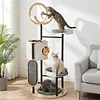 [US Local Warehouse] 66-Inch Cat Tree with Scratching Post Cat Tower Multi-Level Cats Furniture with Dangling Ball Platform Hammock for Indoor Cats Large Adult