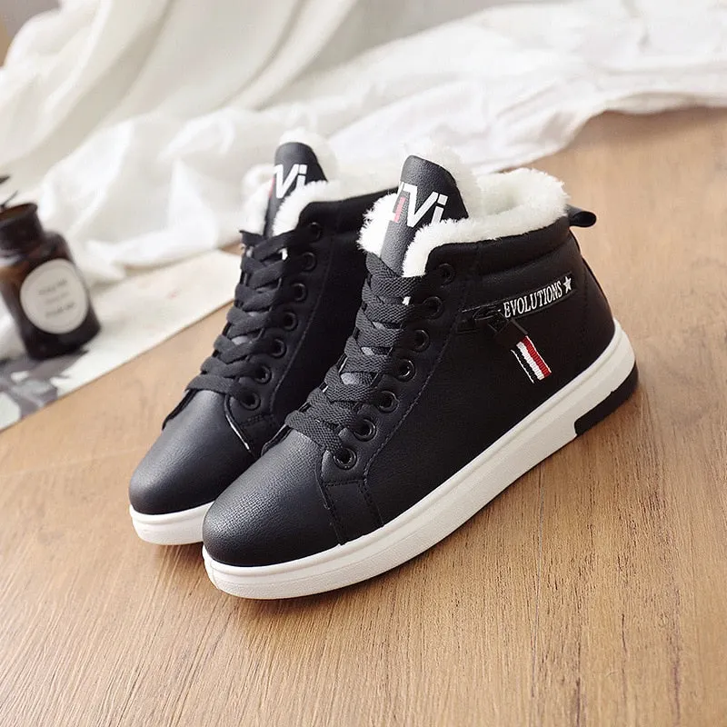 2020 Winter Boots Women Ankle Boots Warm PU Plush Winter Woman Shoes Sneakers Flats Lace Up  Short Snow Boots Botas De Mujer