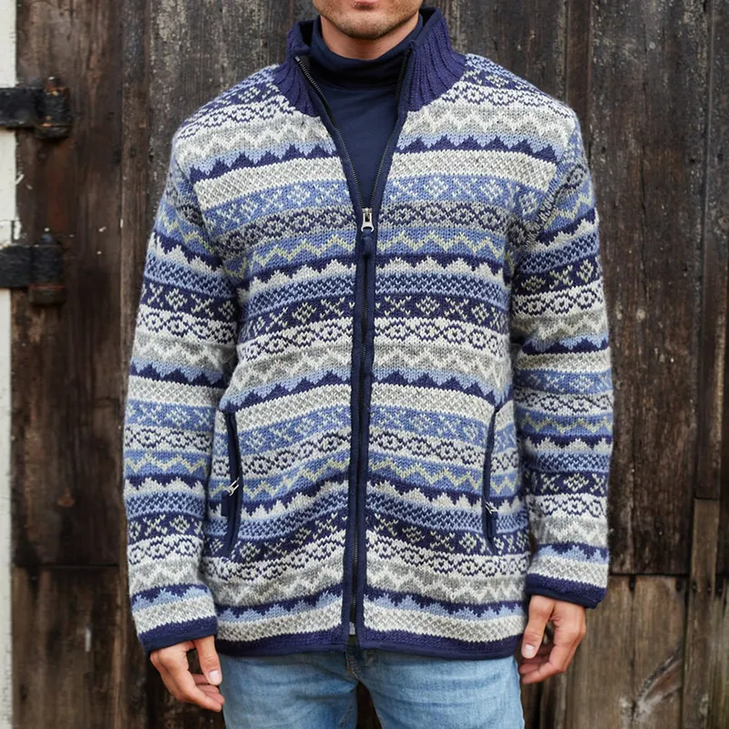 Mens Vintage Fair Isle Knitted Cardigan Sweater