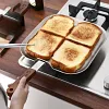 Stainless Steel Square Frying Pan/Grill Pan 304 Home Use Uncoated with Wooden Handle, Three-layer Structure with Aluminum Core, Suitable for Home and Outdoor Extra Large Flat Cooking Tray, All Stovetops