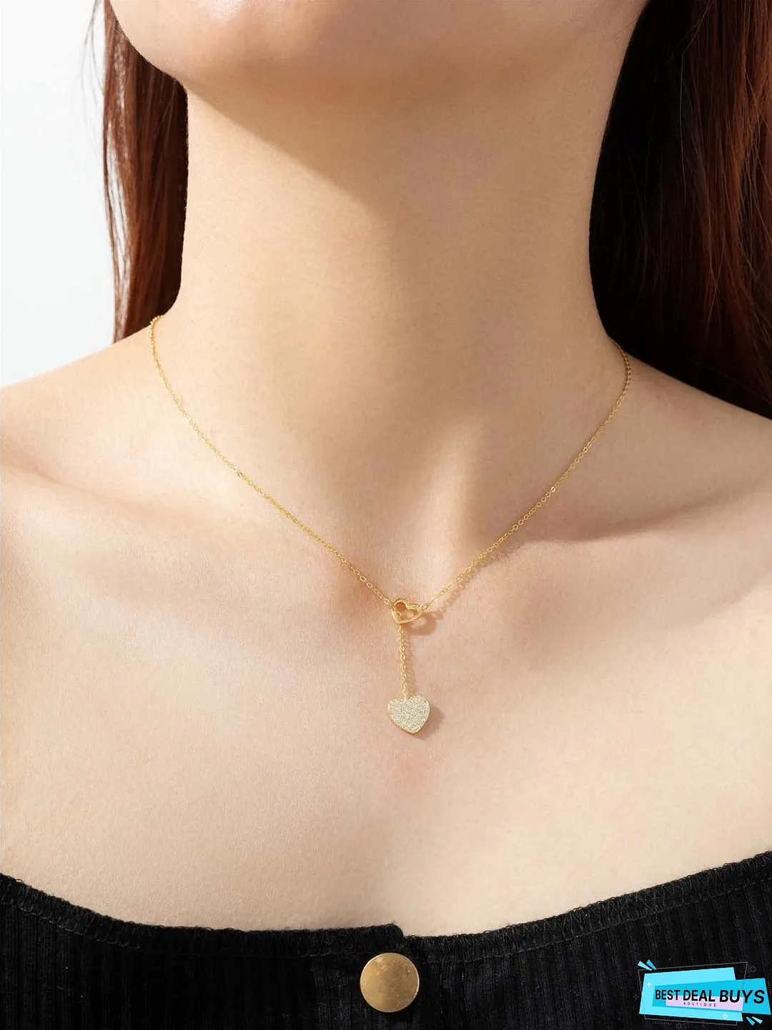 925 Sterling Silver Inlaid Zircon Heart Necklace