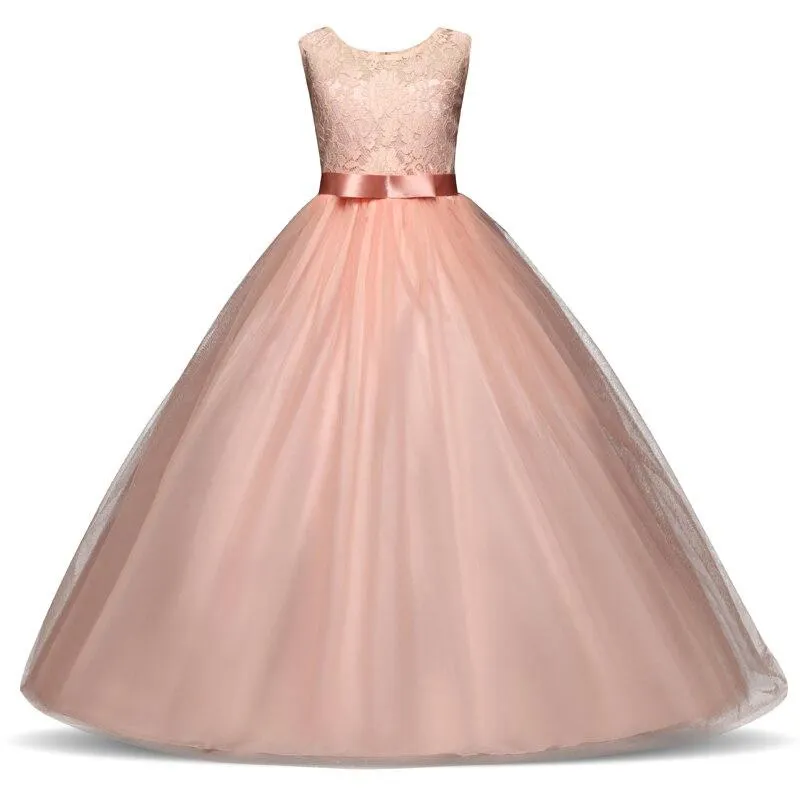 5-14 Years High-end Girls Wedding Party Lace Girl Dress Bridesmaid Clothes Princess Gowns Teen Girl Red Tulle Evening Dresses