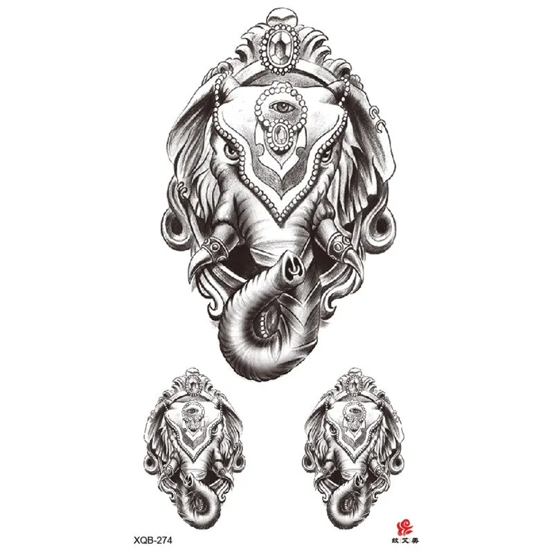 Sdrawing Temporary Sleeve Tatooo Stickers Tiger Lion Elephant Rose Flowertattoo Arm Body Art Fake Tatoo Male Female Black