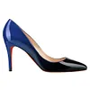 Women's 90mm Middle Heels Pointy Toe Red Bottom Pumps Gradient Color Patent