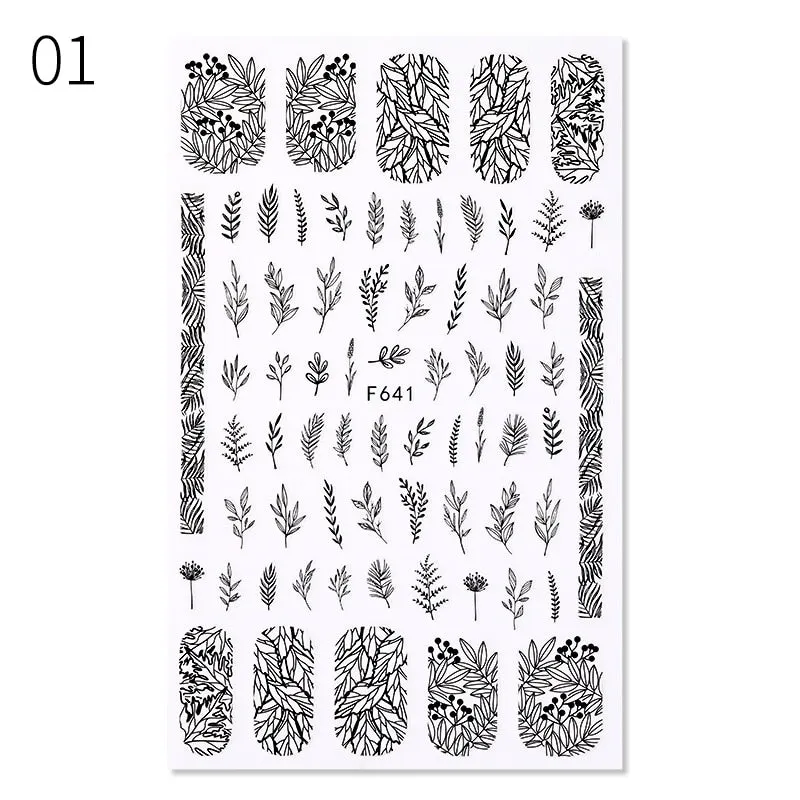 Harunouta Gold Flower Leaves Water Decals Slider Lines Geometrics Spring Summer Nail Art Transfer 3D Stickers DIY Watermarks-Nail Inspo