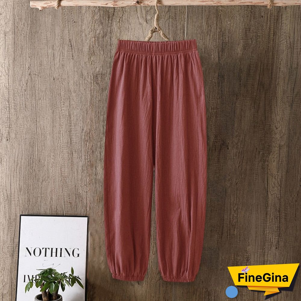 Casual Style Cotton Linen Pants Women Spring Summer New Elastic Waist Solid Basic Retro Loose Women's Harem Pants Trousers